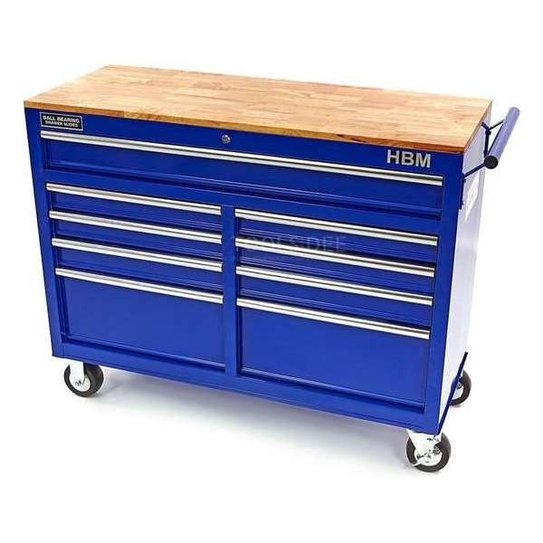 HBM 117cm Verrijdbare Gereedschapswagen Werkbank met Houten Blad Blauw