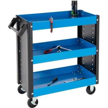 Werkplaatswagen 83x38x85 cm, zwart/blauw, met 3 metalen legborden