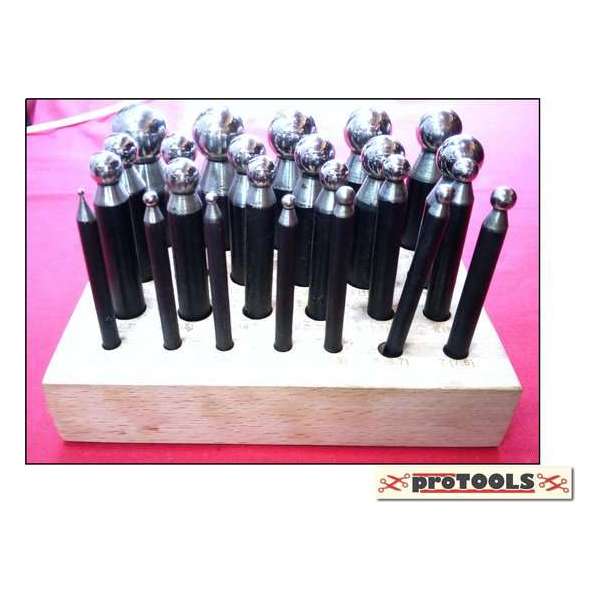 Set van 24 bol ponsen met houder | Doming punches set 24 pcs - proTOOLS item 2266