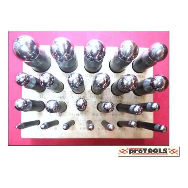 Set van 36 bolponsen met houder | Doming punches set 36 pcs - proTOOLS item 2267