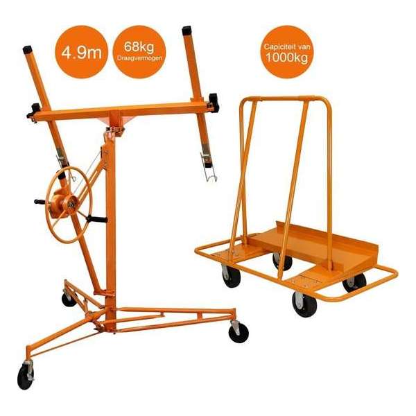 Drywall Lifter Hoist 16ft & Plaster Board Trolley