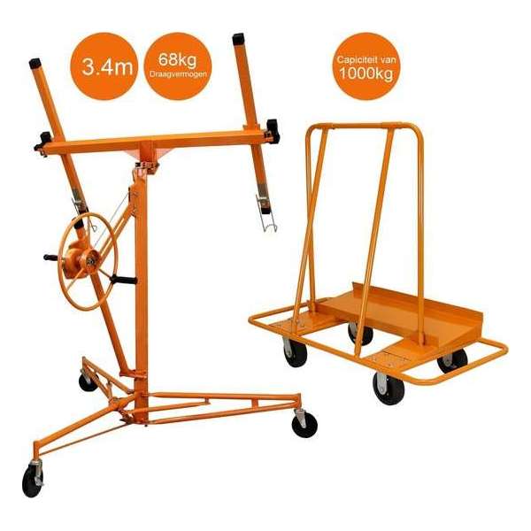 Drywall Lifter Hoist 11ft & Plaster Board Trolley