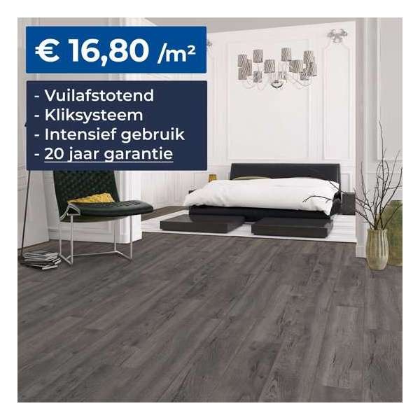 HDM Homebrand Laminaat - Finesse Grey Oak - Vloer -  Kliksysteem – Embossed - 8mm – V-groef - 20 Jaar Garantie