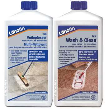 Lithofin MN Onderhoudsset - Vuiloplosser (intensiefreiniger) en Wash & Clean (onderhoudsreiniger) - NATUURSTEEN - 2 x 1L