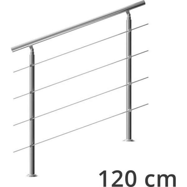 Monzana trapleuning edelstaal – 120 cm met 4 horizontale spijlen – balustrade