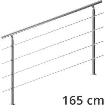 Monzana trapleuning edelstaal – 160 cm met 4 horizontale spijlen – balustrade