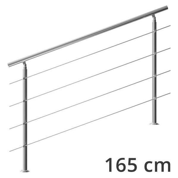 Monzana trapleuning edelstaal – 160 cm met 4 horizontale spijlen – balustrade