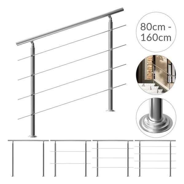 Monzana trapleuning edelstaal – 80 cm zonder spijlen – balustrade