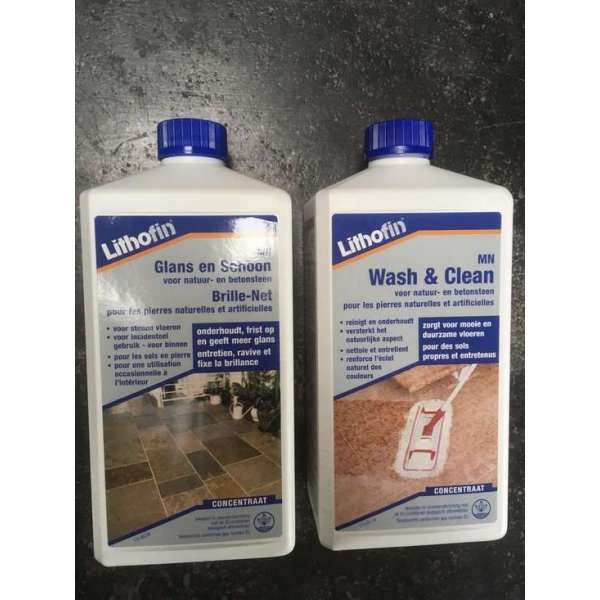 Lithofin MN Voordeelpakket - Wash en Clean & Glans en Schoon - NATUURSTEEN - 2 x 1L