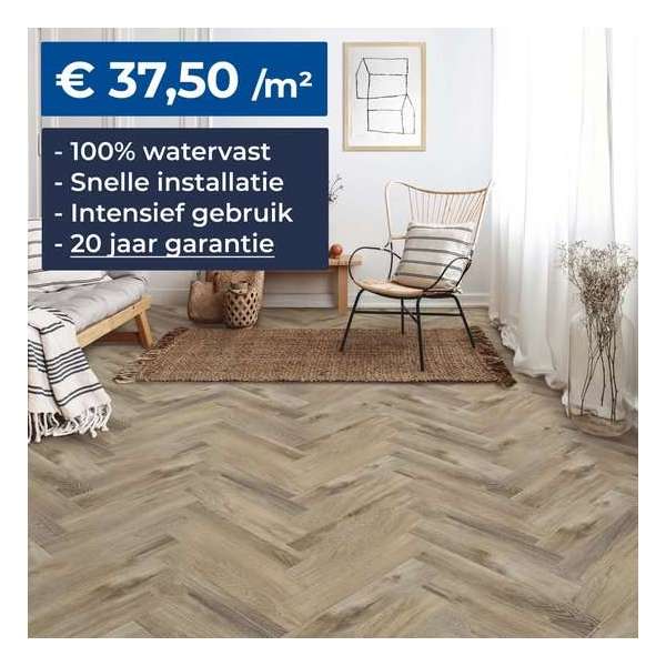 Vinyluxe Herringbone Newcastle – PVC/SPC vloer – 1.63m² - 4.5mm – Visgraat Vloer – Klik SPC