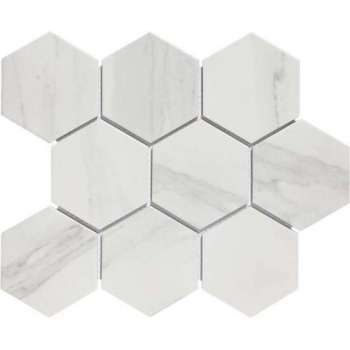 0,76m² - Mozaiek Tegels - Barcelona Hexagon Carrara Wit 9,5x11