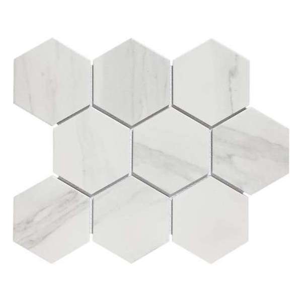 0,76m² - Mozaiek Tegels - Barcelona Hexagon Carrara Wit 9,5x11