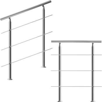 Monzana trapleuning edelstaal – 100 cm met 3 horizontale spijlen - Balustrade