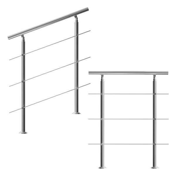 Monzana trapleuning edelstaal – 100 cm met 3 horizontale spijlen - Balustrade