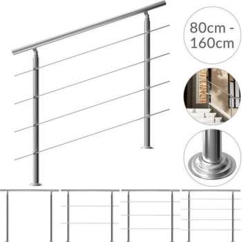 Monzana trapleuning edelstaal – 80 cm met 2 horizontale spijlen – balustrade