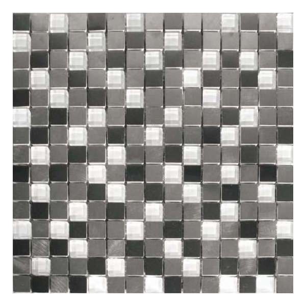 Alfa Mosaico Mozaiek Acero grijs mix glas/ geborsteld rvs 1,8x1,8x0,8 cm -  Mix, Grijs, RVS Prijs per 1 matje.