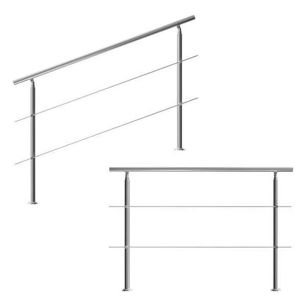 Monzana trapleuning edelstaal – 160 cm met 2 horizontale spijlen – balustrade