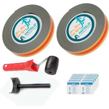 ANTISLIPRUBBERTAPE Antislip trap tape Ronde hoekjes - Doehetzelf set - Beton grijs