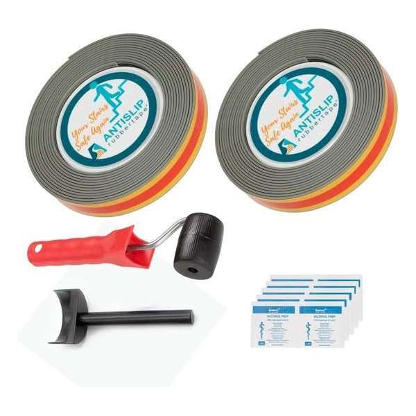 ANTISLIPRUBBERTAPE Antislip trap tape Ronde hoekjes - Doehetzelf set - Beton grijs