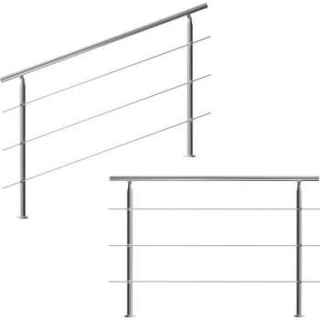 Monzana trapleuning edelstaal – 160 cm met 3 horizontale spijlen – balustrade