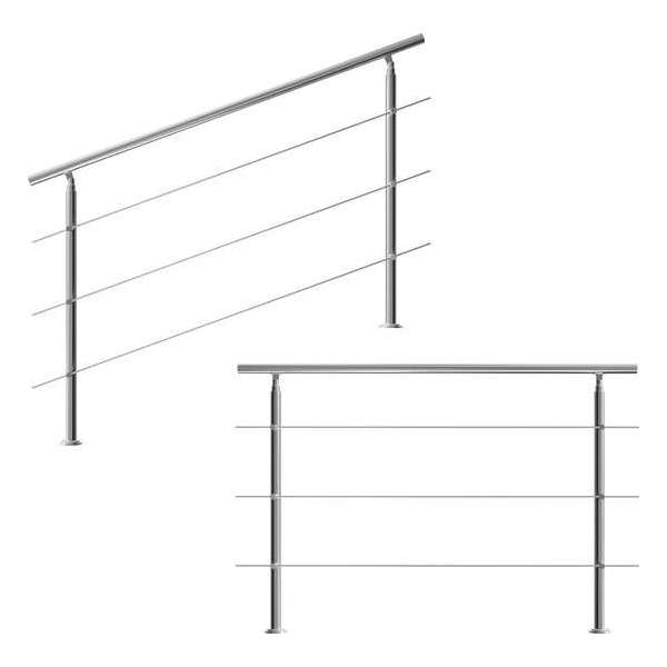 Monzana trapleuning edelstaal – 160 cm met 3 horizontale spijlen – balustrade