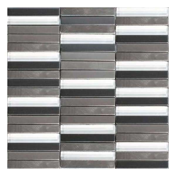 Alfa Mosaico Mozaiek Acero grijs mix glas/ geborsteld rvs 1,5x10,0x0,8 cm -  Mix, Grijs, RVS Prijs per 1 matje.