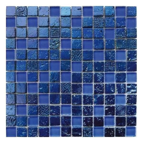 Alfa Mosaico Mozaiek Bonito blauw mix travertine/glas 2,3x2,3x0,8 cm -  Mix, Blauw Prijs per 1 matje.