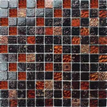 Alfa Mosaico Mozaiek Bonito donkerbruin mix travertine/glas 2,3x2,3x0,8 cm -  Mix, Bruin Prijs per 1 matje.