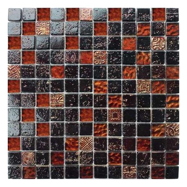 Alfa Mosaico Mozaiek Bonito donkerbruin mix travertine/glas 2,3x2,3x0,8 cm -  Mix, Bruin Prijs per 1 matje.