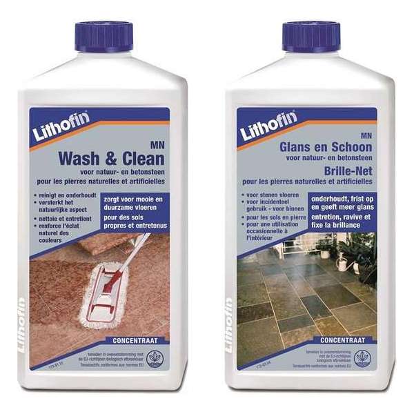 MN Voordeelpakket - Wash en Clean & Glans en Schoon - NATUURSTEEN - Lithofin - 2 x 1L