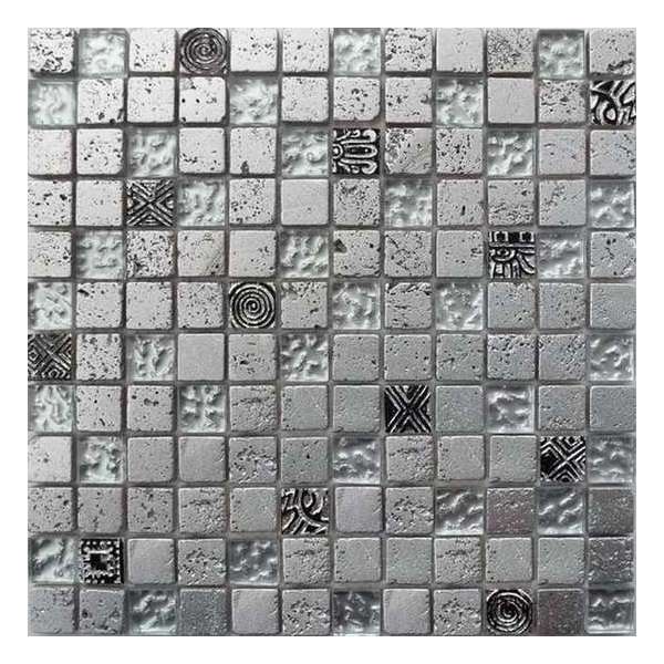 Alfa Mosaico Mozaiek Bonito zilver mix travertine/glas 2,3x2,3x0,8 cm -  Mix, Zilver Prijs per 1 matje.