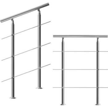 Monzana trapleuning edelstaal – 80 cm met 3 horizontale spijlen – balustrade