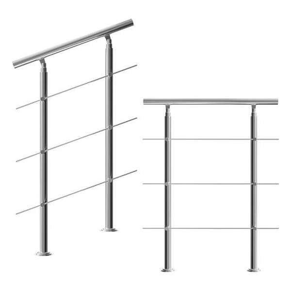 Monzana trapleuning edelstaal – 80 cm met 3 horizontale spijlen – balustrade