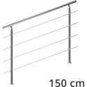 Monzana trapleuning edelstaal – 150 cm met 4 horizontale spijlen – balustrade