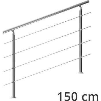 Monzana trapleuning edelstaal – 150 cm met 4 horizontale spijlen – balustrade