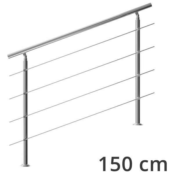 Monzana trapleuning edelstaal – 150 cm met 4 horizontale spijlen – balustrade