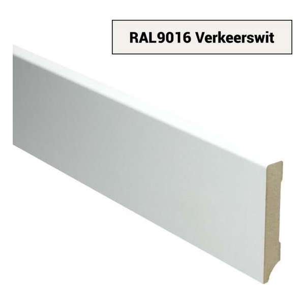 Hoge plinten - MDF - Moderne plint 90x15 mm - Wit - Voorgelakt - RAL 9016 - Per stuk 2,4m