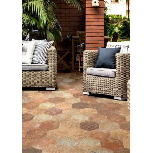 Hexagon tegel | Pompei | 20 x 24 cm | Marron Decor