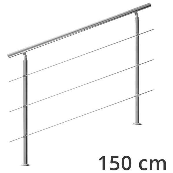 Monzana trapleuning edelstaal – 150 cm met 3 horizontale spijlen – balustrade