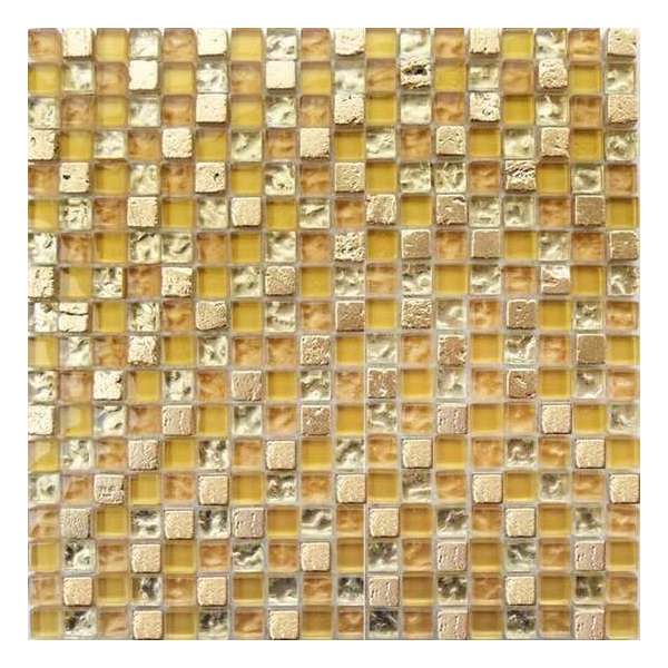 Alfa Mosaico Mozaiek Fantasia mix goud travertine/glas 1,5x1,5x0,8 cm -  Mix, Goud Prijs per 1 matje.