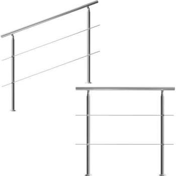 Monzana trapleuning edelstaal – 150 cm met 2 horizontale spijlen – balustrade