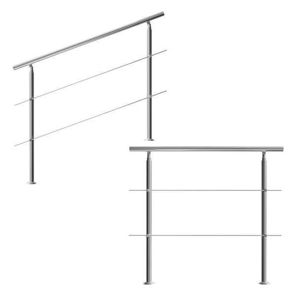 Monzana trapleuning edelstaal – 150 cm met 2 horizontale spijlen – balustrade