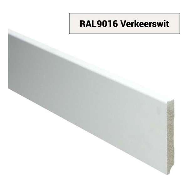 Hoge plinten - MDF - Moderne plint 90x12 mm - Wit - Voorgelakt - RAL 9016 - Per stuk 2,4m