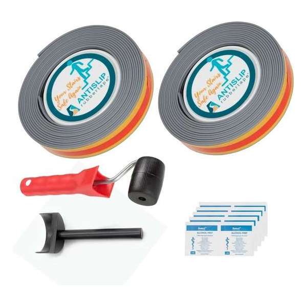 ANTISLIPRUBBERTAPE Antislip trap tape Ronde hoekjes - Doehetzelf set - Grijs