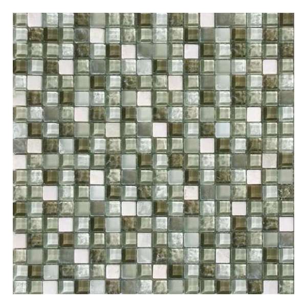 Alfa Mosaico Mozaiek Illusion mix wit-groen glas/marmer 1,5x1,5x0,8 cm -  Mix, Wit, Groen Prijs per 1 matje.