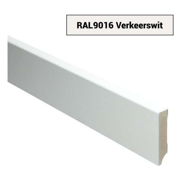 Hoge plinten - MDF - Moderne plint 70x15 mm - Wit - Voorgelakt - RAL 9016 - Per stuk 2,4m