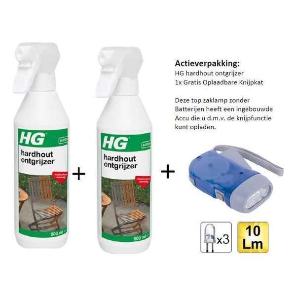 HG hardhout ontgrijzer - 2 stuks - Gratis Knijpkat - Gratis Zaklamp