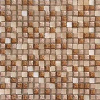 Alfa Mosaico Mozaiek Illusion  mix wit-zand glas/marmer 1,5x1,5x0,8 cm -  Mix, Wit, Bruin Prijs per 1 matje.