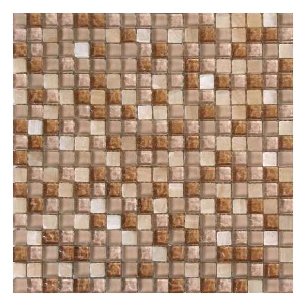 Alfa Mosaico Mozaiek Illusion  mix wit-zand glas/marmer 1,5x1,5x0,8 cm -  Mix, Wit, Bruin Prijs per 1 matje.