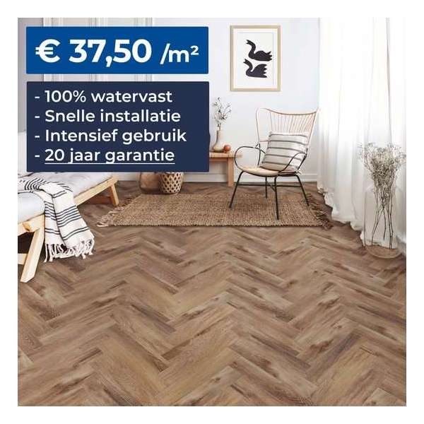 Vinyluxe Herringbone Oxford – PVC/SPC vloer – 1.63m² - 4.5mm – Visgraat Vloer – Klik SPC